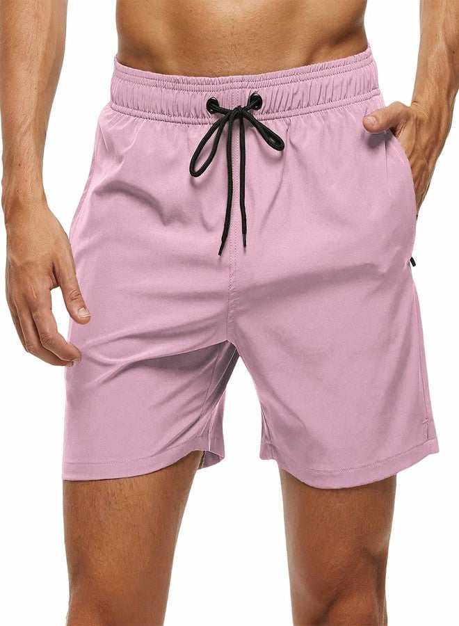 Tyhengta Men's Stretch Swim Trunks Quick Dry Beach Shorts with Zipper Pockets and Mesh Lining Dusty-Pink 36 - Image 1